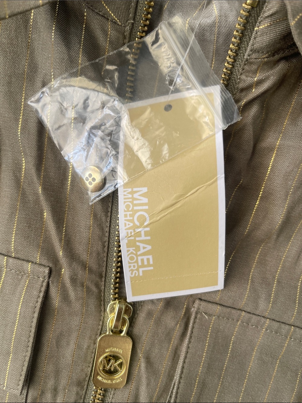Michael Kors Safari green Top with Gold Pinstripes - Picture 11 of 14